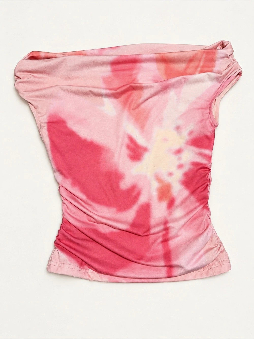 Pink & Red Ruched Abstract Top